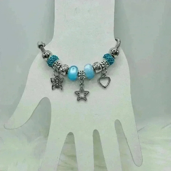Cute Bracelet With Butterfly & Star Charms Blue - Picture 3 of 3